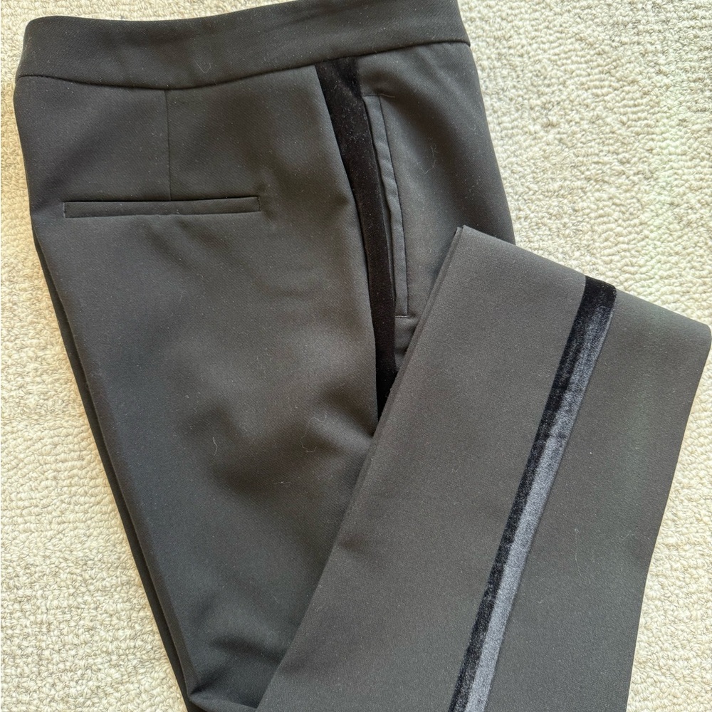 Zara Black Tux Ankle Pants with Velvet Trim